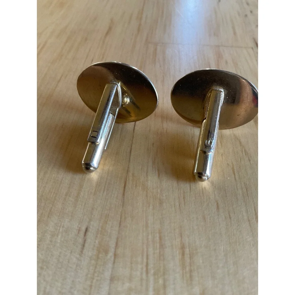 Vintage DuPont Two Tone Oval Cufflinks Gold Silver Tone Logo Corporate Mens
